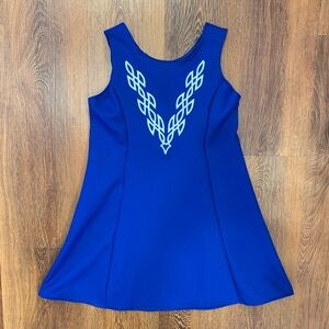 Girls Irish Dance Costume Dress Royal Blue EUC 29" Long Embroidered Cinch Back